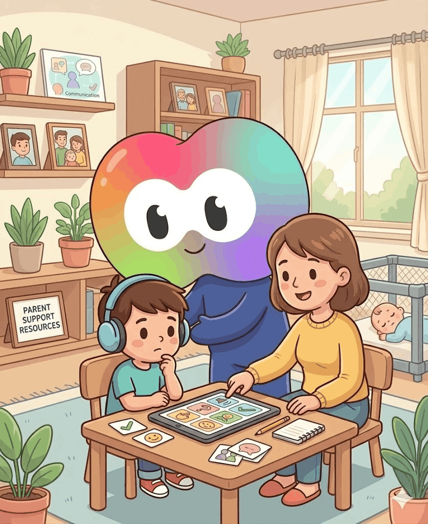 Una madre y su hijo usando MindTherapy en casa