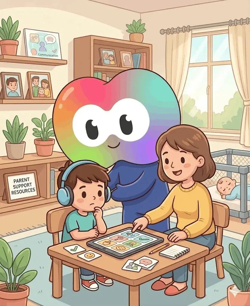 Uma mãe e o seu filho a usar a Caju em casa