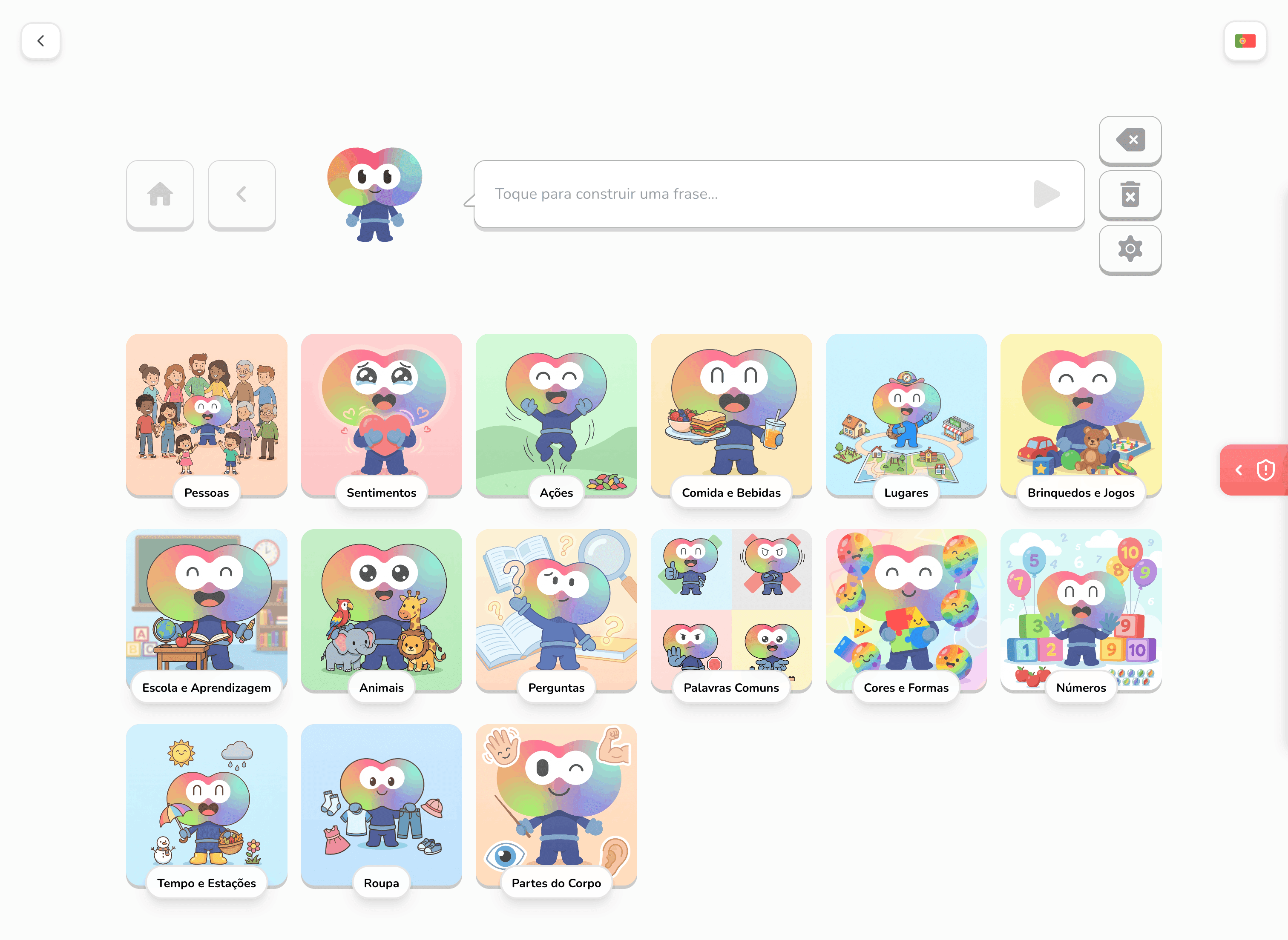 An AAC board with picture tiles for I want, water, more, finished